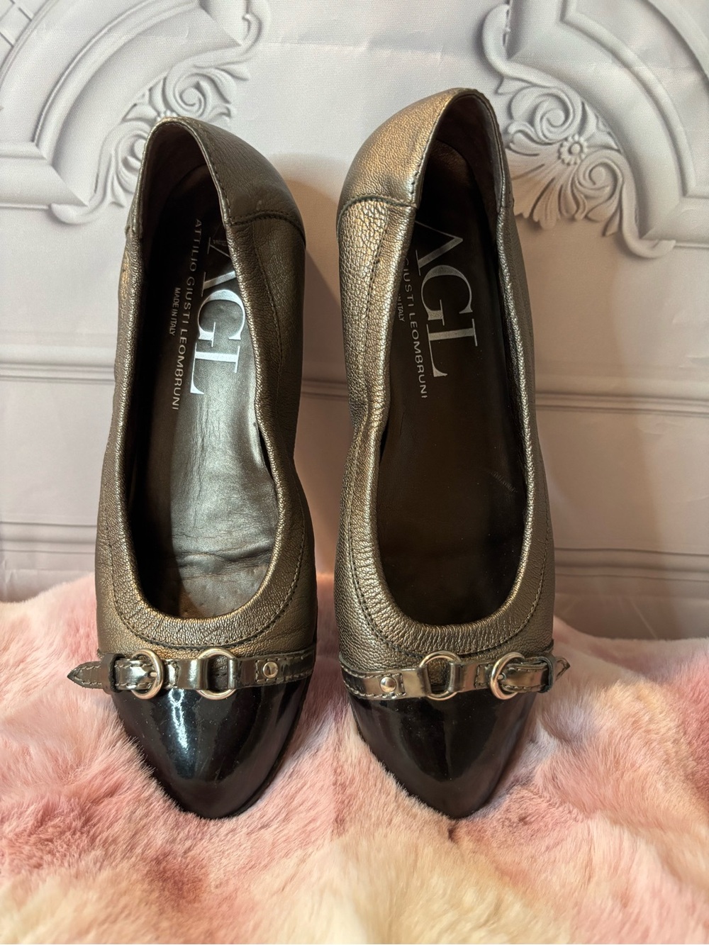 Attilio Giusti Leombruni Bronze/Black Monika Ballet Flat, Size 39 EU/ 8.5- 9 US